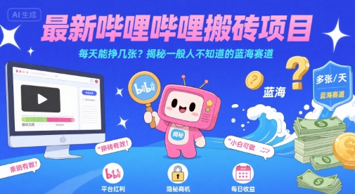 最新哔哩哔哩上B站搬砖项目，每天能挣几张？揭秘一般人不知道的蓝海赛道-创业网 - 最新网络创业项目与实战营销教程平台 | cye.cc