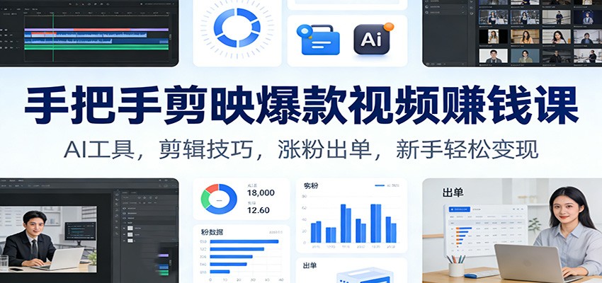 手把手剪映爆款视频赚钱课：AI工具，剪辑技巧，涨粉出单，新手轻松变现-创业网 - 最新网络创业项目与实战营销教程平台 | cye.cc