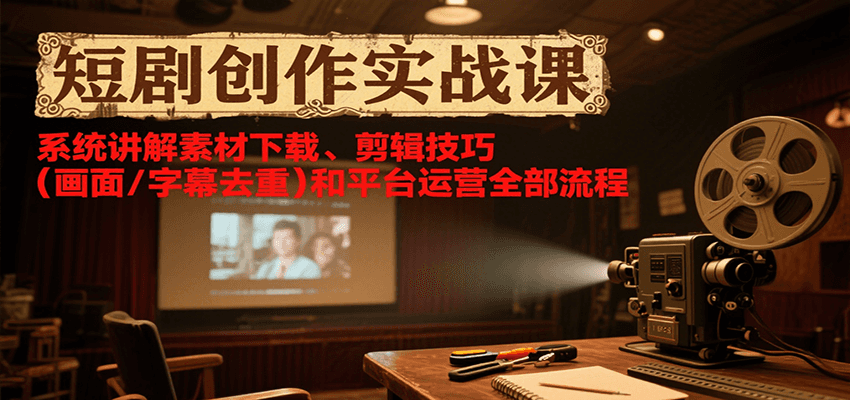 短剧创作实战课，系统讲解素材下载、剪辑技巧(画面/字幕去重)和平台运营全部流程-创业网 - 最新网络创业项目与实战营销教程平台 | cye.cc