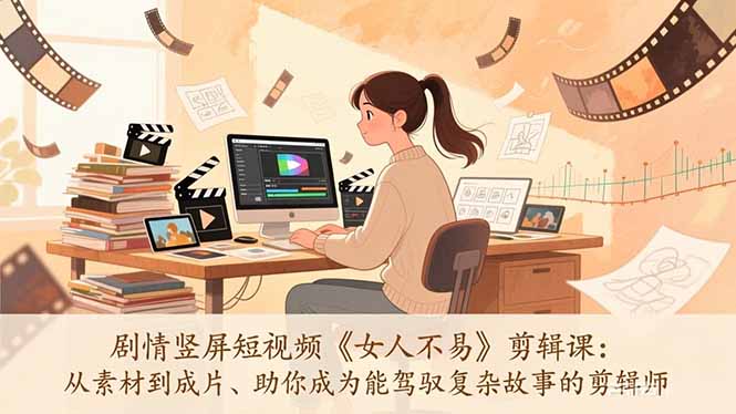 剧情竖屏短视频《女人不易》剪辑课：从素材到成片、助你成为能驾驭复杂故事的剪辑师-创业网 - 最新网络创业项目与实战营销教程平台 | cye.cc