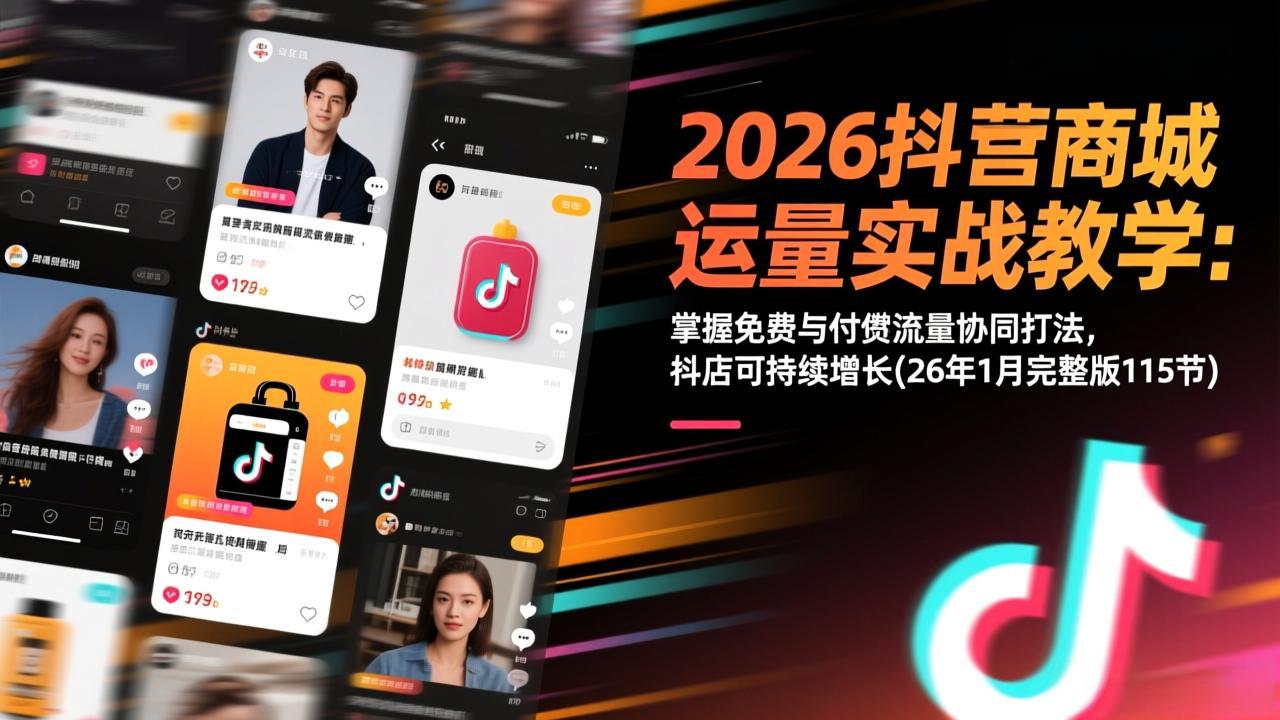 2026抖音商城运营实战教学：掌握免费与付费流量协同打法，抖店可持续增长(26年1月完整版115节-创业网 - 最新网络创业项目与实战营销教程平台 | cye.cc