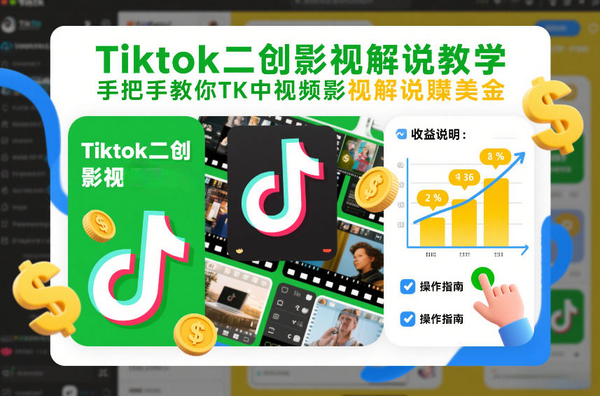 Tiktok二创影视解说教学，手把手教你TK中视频影视解说賺美金(更新26年1月)-创业网 - 最新网络创业项目与实战营销教程平台 | cye.cc