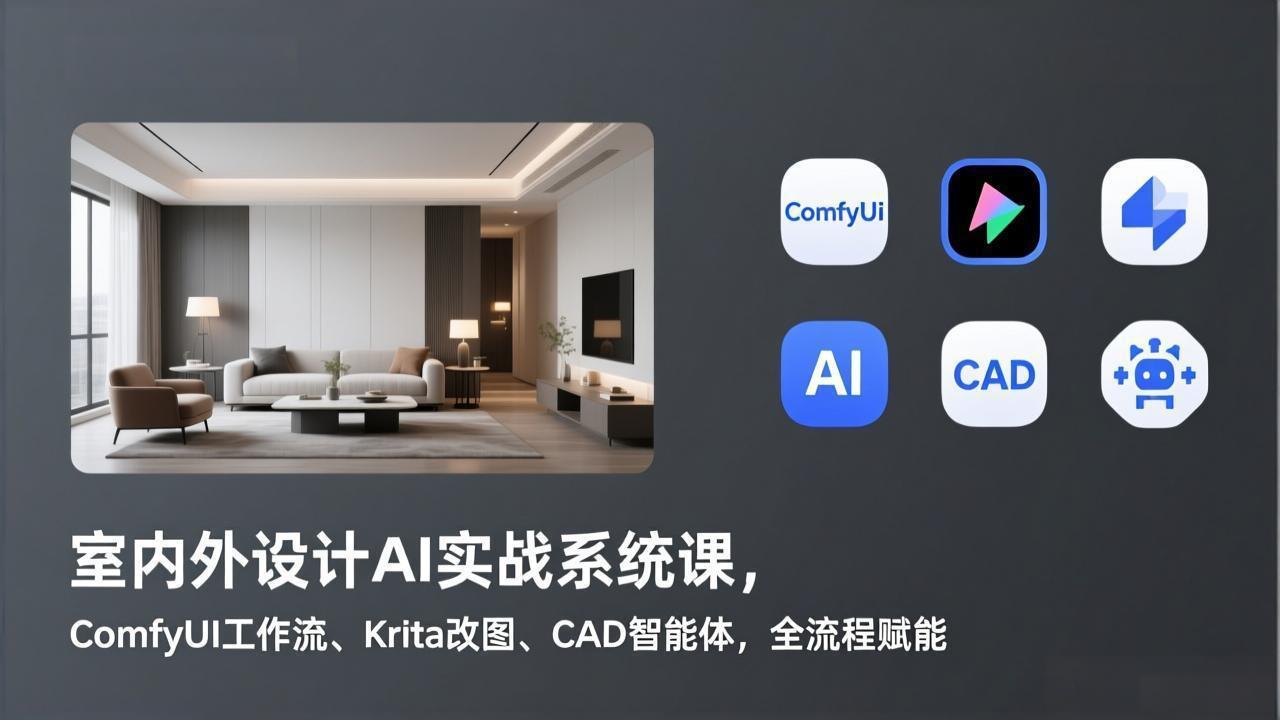 室内外设计AI实战系统课，ComfyUI工作流、Krita改图、CAD智能体，全流程赋能-创业网 - 最新网络创业项目与实战营销教程平台 | cye.cc