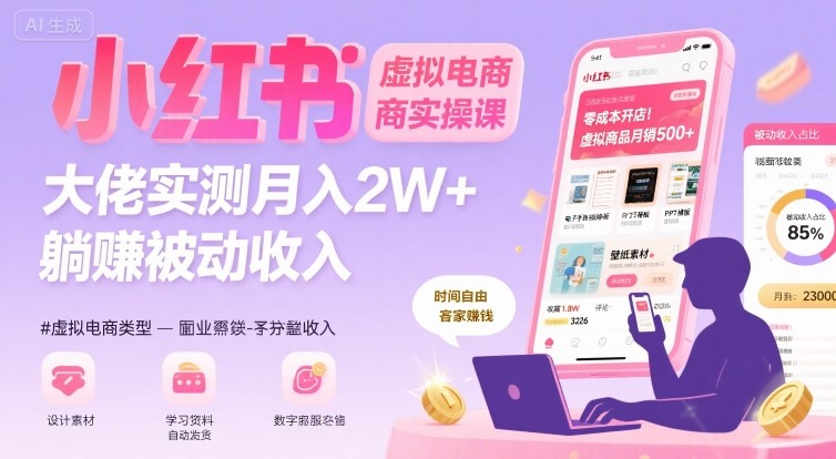 小红书虚拟电商，大佬实测月入2W+，实现被动收入-创业网 - 最新网络创业项目与实战营销教程平台 | cye.cc