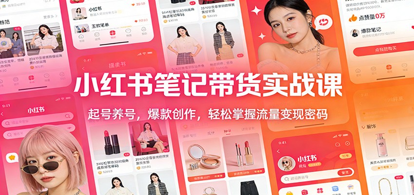 小红书笔记带货实战课：起号养号，爆款创作，轻松掌握流量变现密码-创业网 - 最新网络创业项目与实战营销教程平台 | cye.cc