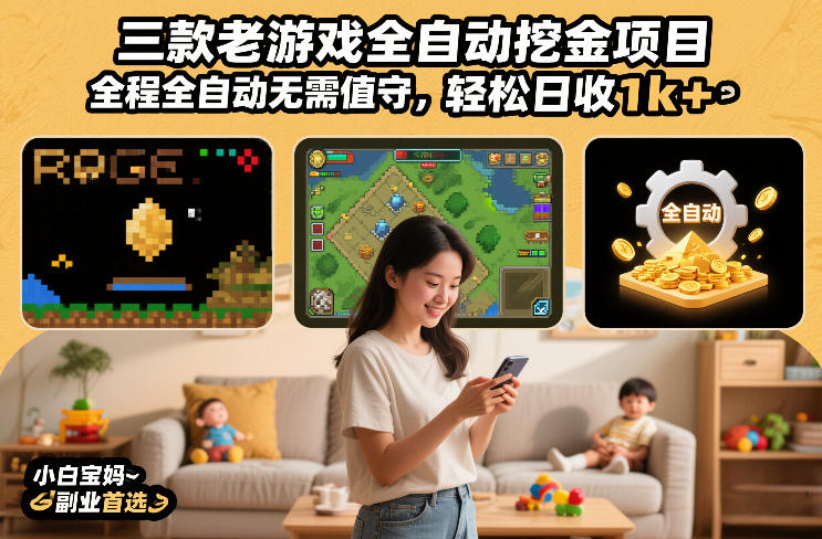三款老游戏全自动挖金项目，全程全自动无需值守，轻松日收1k+，小白宝妈副业首选【揭秘】-创业网 - 最新网络创业项目与实战营销教程平台 | cye.cc