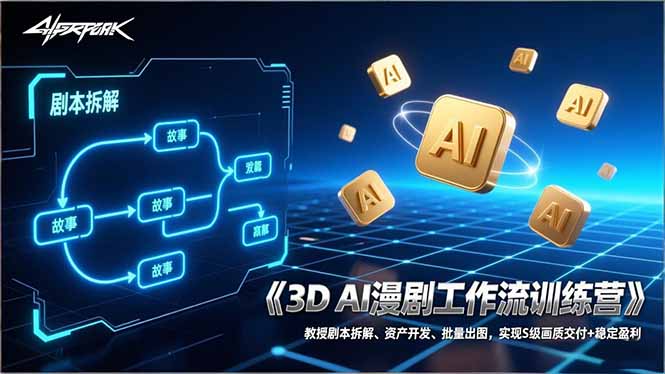 3D AI漫剧工作流训练营：教授剧本拆解、资产开发、批量出图，实现S级画质交付+稳定盈利-创业网 - 最新网络创业项目与实战营销教程平台 | cye.cc