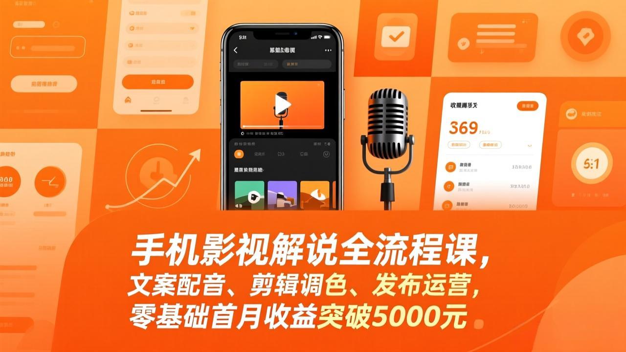 手机影视解说全流程课，文案配音、剪辑调色、发布运营，零基础首月收益突破5000元-创业网 - 最新网络创业项目与实战营销教程平台 | cye.cc