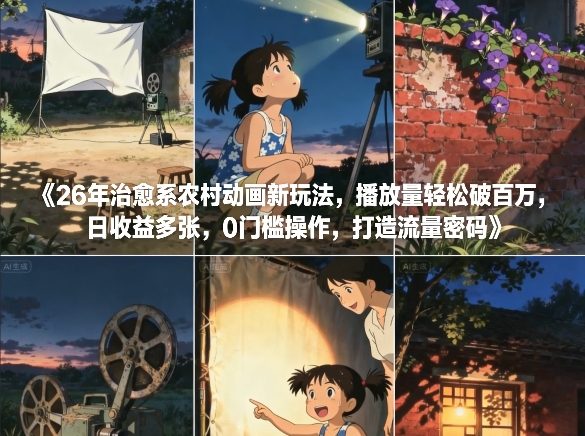 26年治愈系农村动画新玩法，播放量轻松破百万，日收益多张，0门槛操作，打造流量密码-创业网 - 最新网络创业项目与实战营销教程平台 | cye.cc