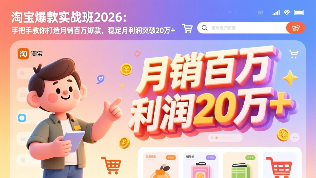 淘宝爆款实战班2026：手把手教你打造月销百万爆款，稳定月利润突破20万+-创业网 - 最新网络创业项目与实战营销教程平台 | cye.cc