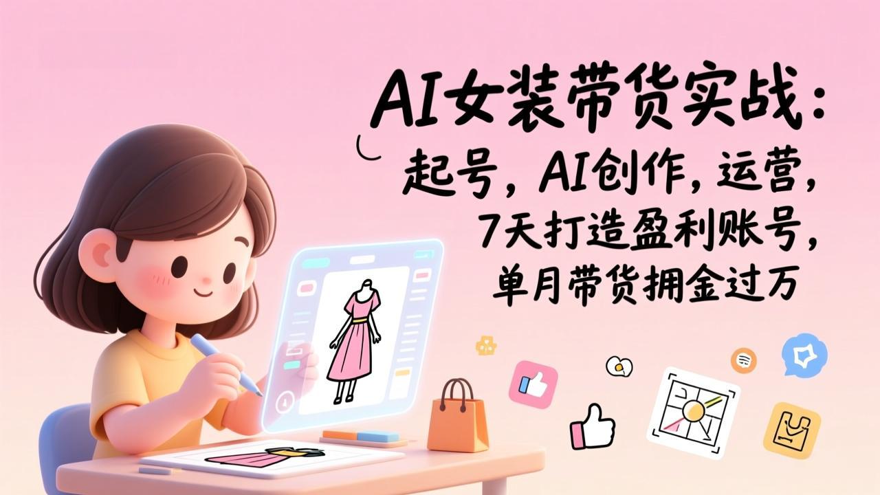 AI女装带货实战：起号，AI创作，运营，7天打造盈利账号，单月带货佣金过万-创业网 - 最新网络创业项目与实战营销教程平台 | cye.cc