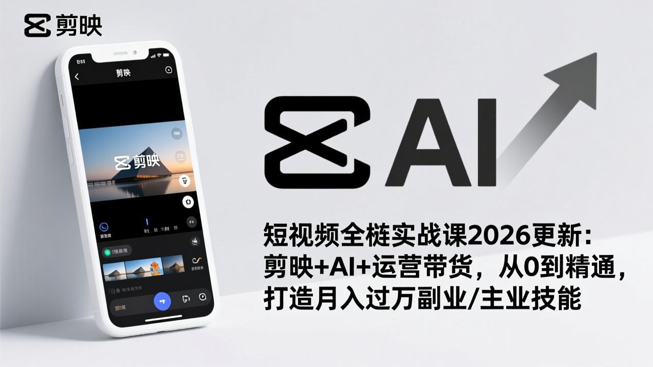 短视频全栈实战课2026更新：剪映+AI+运营带货，从0到精通，打造月入过万副业/主业技能-创业网 - 最新网络创业项目与实战营销教程平台 | cye.cc