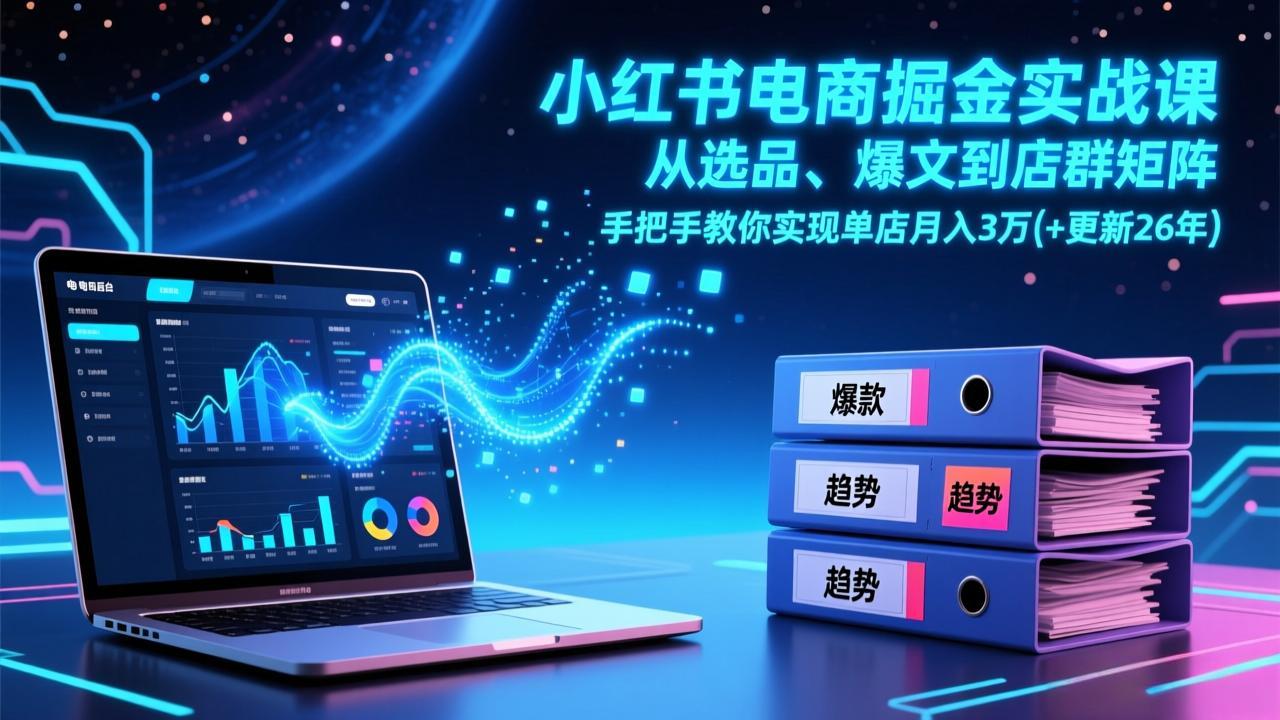 小红书电商掘金实战课，从选品、爆文到店群矩阵，手把手教你实现单店月入3万+(更新26年-创业网 - 最新网络创业项目与实战营销教程平台 | cye.cc
