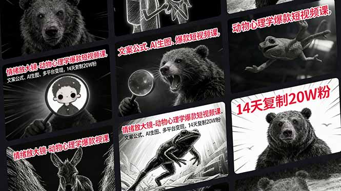 情绪放大镜-动物心理学爆款短视频课，文案公式、AI生图、多平台变现，14天复制20W粉-创业网 - 最新网络创业项目与实战营销教程平台 | cye.cc