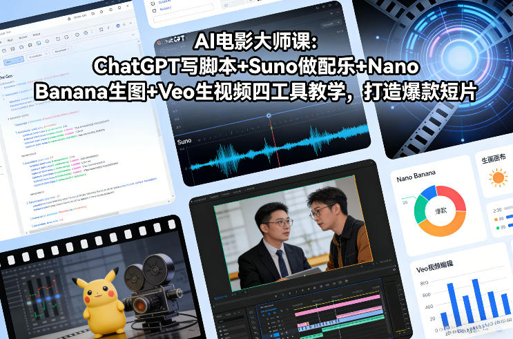 AI电影大师课：ChatGPT写脚本+Suno做配乐+Nano Banana生图+Veo生视频，打造爆款短片-创业网 - 最新网络创业项目与实战营销教程平台 | cye.cc