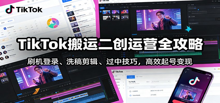 TikTok搬运二创运营全攻略：刷机登录、洗稿剪辑 、过中技巧，高效起号变现-创业网 - 最新网络创业项目与实战营销教程平台 | cye.cc