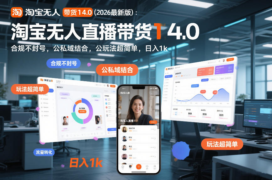 淘宝无人直播带货14.0(2026最新版)：合规不封号，公私域结合，玩法超简单，日入1k+【揭秘】-创业网 - 最新网络创业项目与实战营销教程平台 | cye.cc