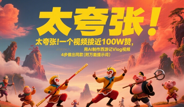太夸张！一个视频接近100W赞，用AI制作西游记Vlog视频，全流程拆解来了(附万能提示词)-创业网 - 最新网络创业项目与实战营销教程平台 | cye.cc