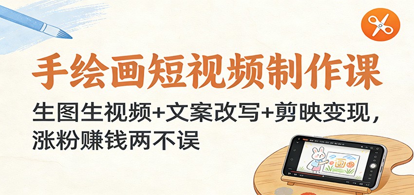 手绘画短视频制作课：生图生视频+文案改写+剪映变现，涨粉赚钱两不误-创业网 - 最新网络创业项目与实战营销教程平台 | cye.cc