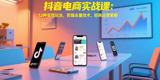 抖音电商实战课：12种变现玩法，剪辑去重技术，矩阵运营策略-创业网 - 最新网络创业项目与实战营销教程平台 | cye.cc