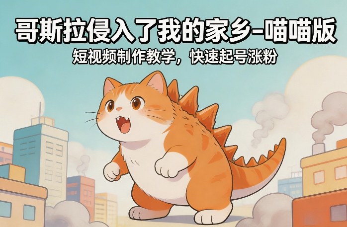 哥斯拉侵入了我的家乡–喵喵版短视频制作教学，快速起号涨粉-创业网 - 最新网络创业项目与实战营销教程平台 | cye.cc