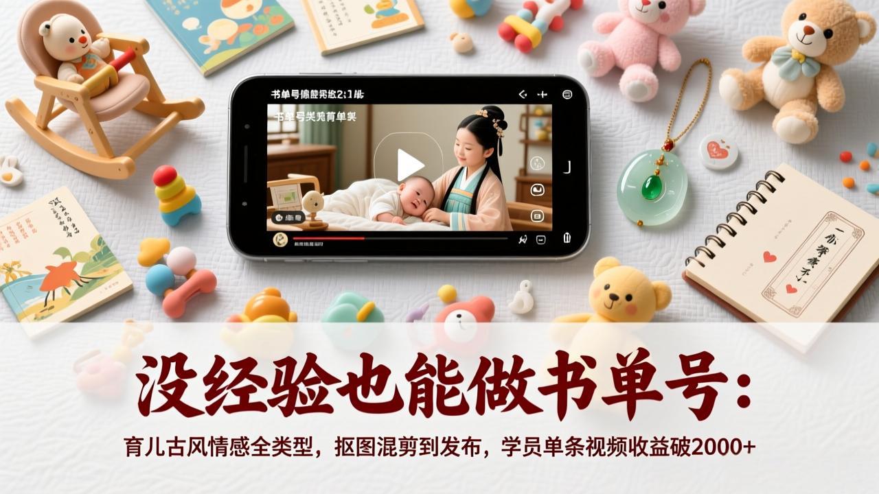 没经验也能做书单号：育儿古风情感全类型，抠图混剪到发布，学员单条视频收益破2000+-创业网 - 最新网络创业项目与实战营销教程平台 | cye.cc
