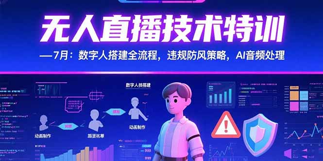 无人直播技术特训-7月：数字人搭建全流程，违规防风策略，AI音频处理-创业网 - 最新网络创业项目与实战营销教程平台 | cye.cc