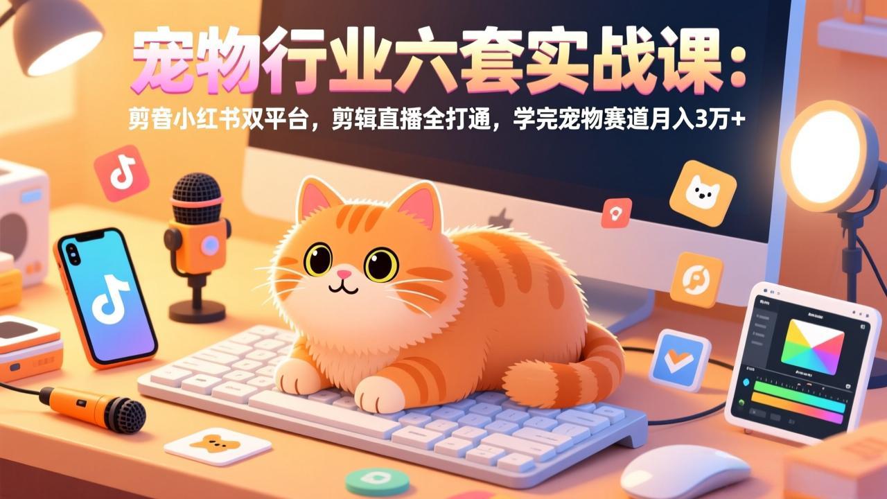 宠物行业六套实战课：抖音小红书双平台，剪辑直播全打通，学完宠物赛道月入3万+-创业网 - 最新网络创业项目与实战营销教程平台 | cye.cc