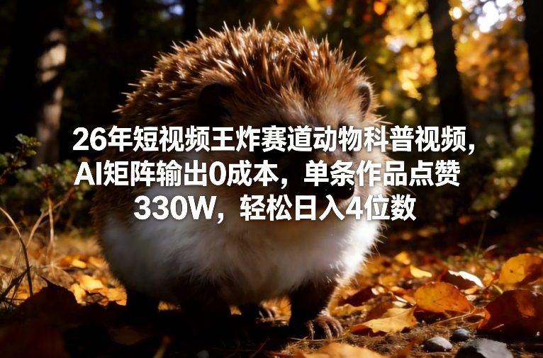 26年短视频王炸赛道动物科普视频，AI矩阵输出0成本，单条作品点赞330W，轻松日入4位数-创业网 - 最新网络创业项目与实战营销教程平台 | cye.cc