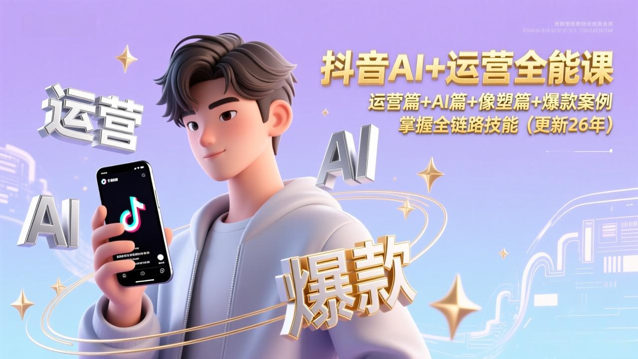抖音AI+运营全能课，运营篇+AI篇+像塑篇+爆款案例，掌握全链路技能(更新26年-创业网 - 最新网络创业项目与实战营销教程平台 | cye.cc