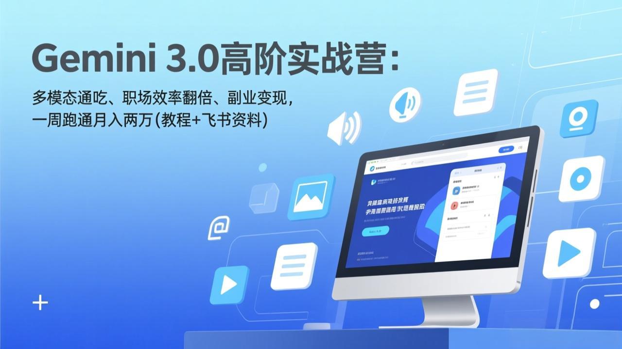 Gemini 3.0高阶实战营：多模态通吃、职场效率翻倍、副业变现，一周跑通月入两万(教程+飞书资料-创业网 - 最新网络创业项目与实战营销教程平台 | cye.cc
