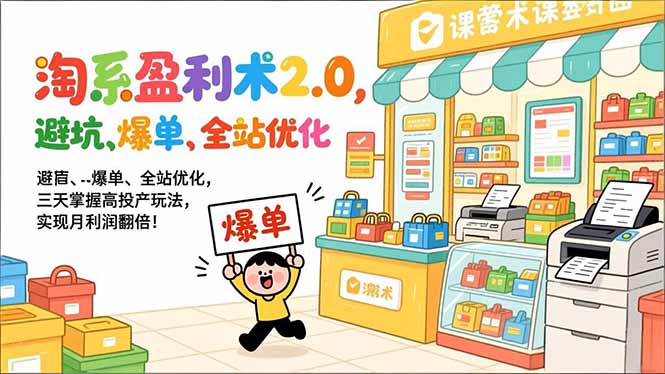 淘系盈利术2.0，避坑、爆单、全站优化，三天掌握高投产玩法，实现月利润翻倍！-创业网 - 最新网络创业项目与实战营销教程平台 | cye.cc