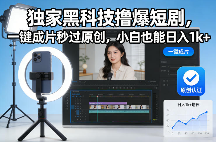 独家黑科技撸爆短剧，一键成片秒过原创，小白也能日入1k+【揭秘】-创业网 - 最新网络创业项目与实战营销教程平台 | cye.cc