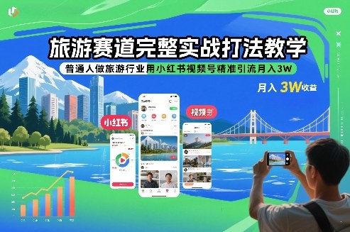 旅游赛道完整实战打法教学，普通人做旅游行业用小红书视频号精准引流月入3W-创业网 - 最新网络创业项目与实战营销教程平台 | cye.cc
