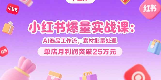 小红书爆量实战课：AI选品工作流，素材批量处理，单店月利润突破25万元-创业网 - 最新网络创业项目与实战营销教程平台 | cye.cc