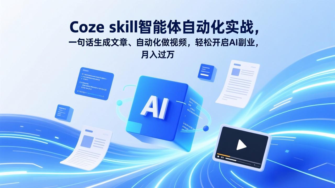 Coze skill智能体自动化实战，一句话生成文章、自动化做视频，轻松开启AI副业，月入过万-创业网 - 最新网络创业项目与实战营销教程平台 | cye.cc