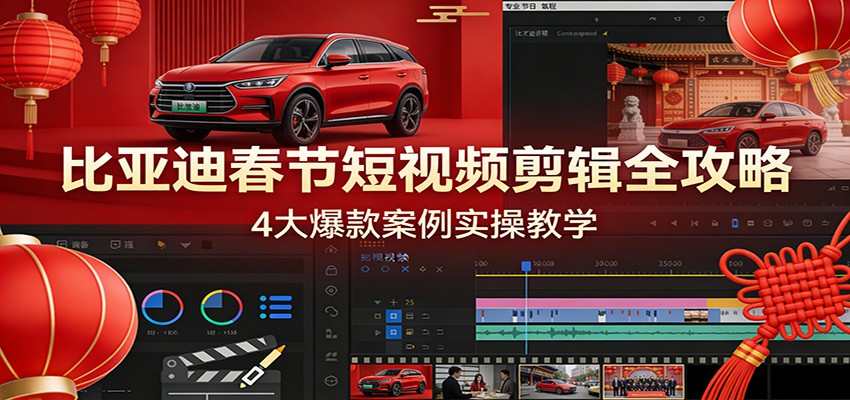 比亚迪春节短视频剪辑全攻略，4大爆款案例实操教学-创业网 - 最新网络创业项目与实战营销教程平台 | cye.cc