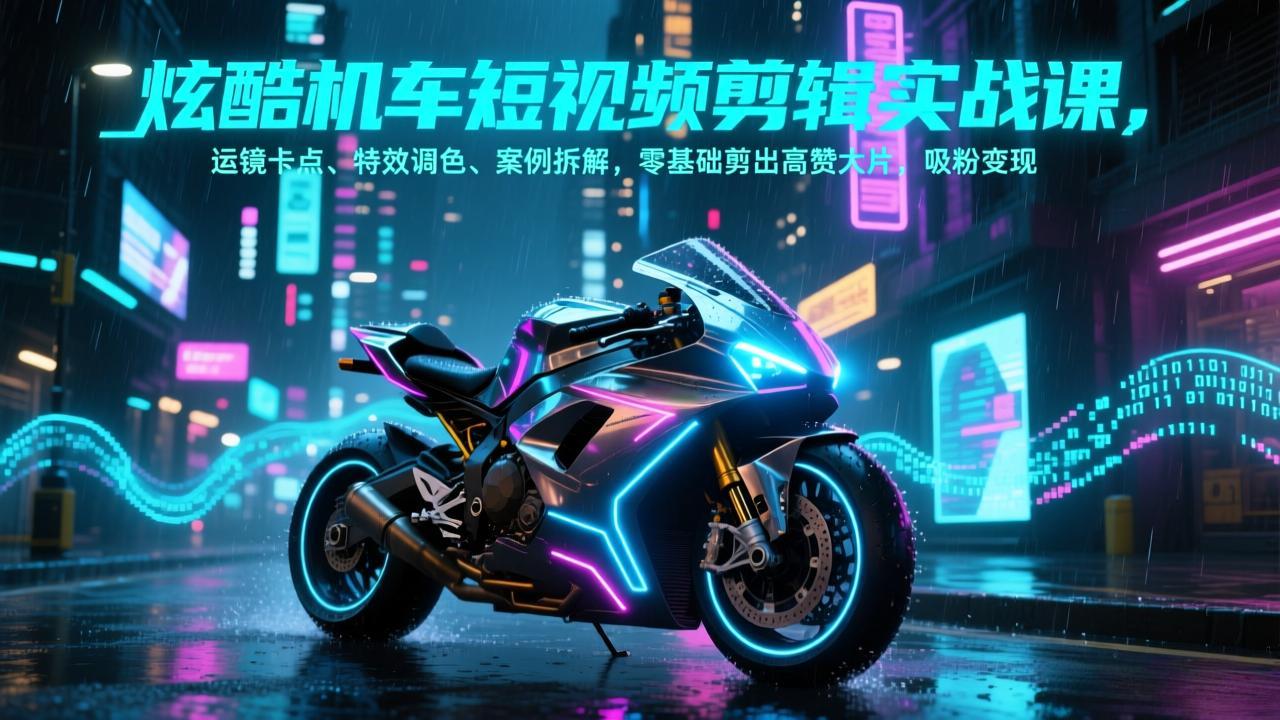 炫酷机车短视频剪辑实战课，运镜卡点、特效调色、案例拆解，零基础剪出高赞大片，吸粉变现-创业网 - 最新网络创业项目与实战营销教程平台 | cye.cc