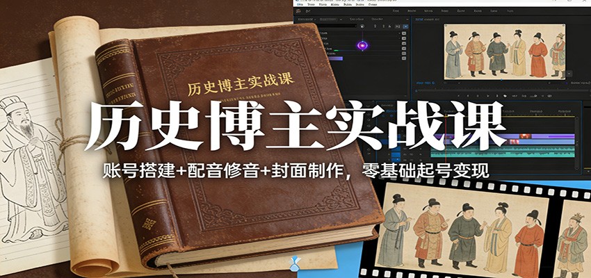 历史博主实战课：账号搭建+配音修音+封面制作，零基础起号变现-创业网 - 最新网络创业项目与实战营销教程平台 | cye.cc