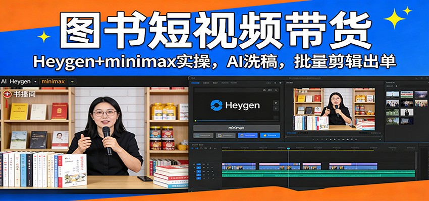 图书短视频带货：Heygen+minimax实操，AI洗稿 ，批量剪辑出单-创业网 - 最新网络创业项目与实战营销教程平台 | cye.cc