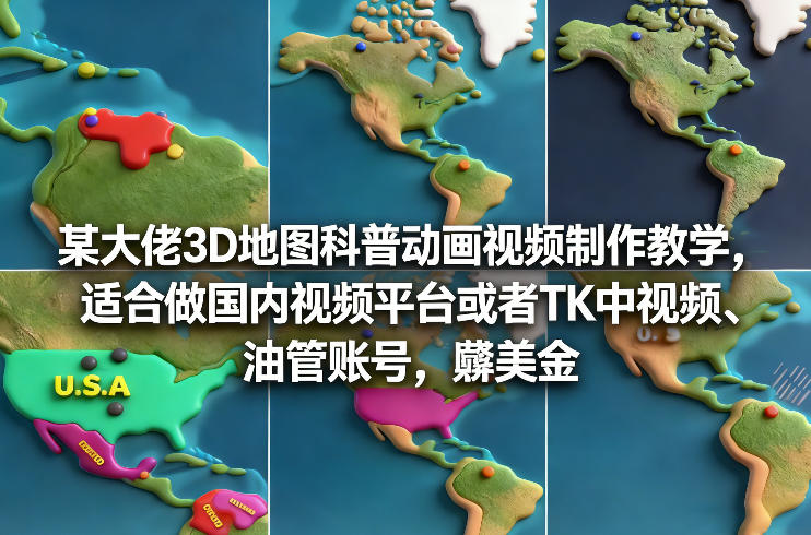 某大佬3D地图科普动画视频制作教学，适合做国内视频平台或者TK中视频、油管账号，賺美金-创业网 - 最新网络创业项目与实战营销教程平台 | cye.cc
