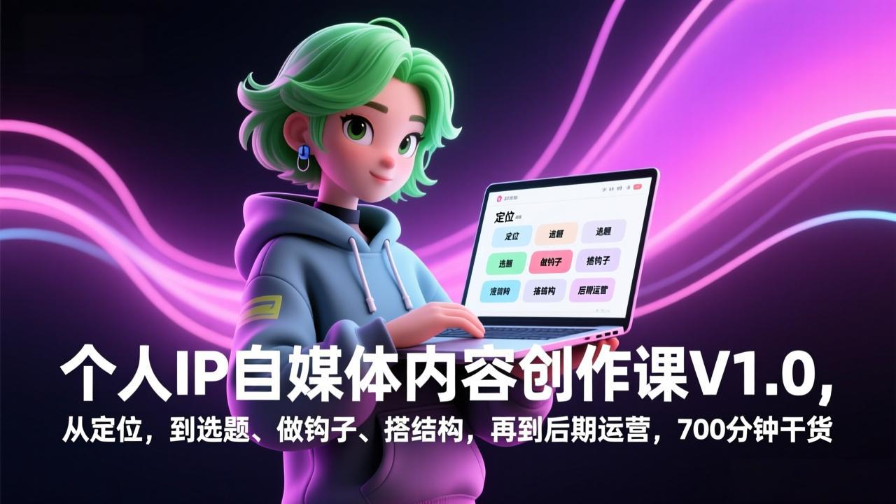个人IP自媒体内容创作课V1.0，从定位，到选题、做钩子、搭结构，再到后期运营，700分钟干货-创业网 - 最新网络创业项目与实战营销教程平台 | cye.cc