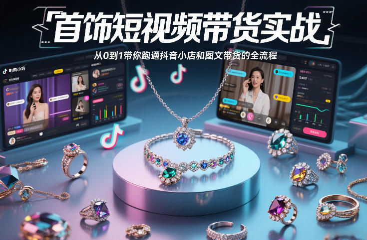 首饰短视频带货实战，从0到1带你跑通抖音小店和图文带货的全流程-创业网 - 最新网络创业项目与实战营销教程平台 | cye.cc