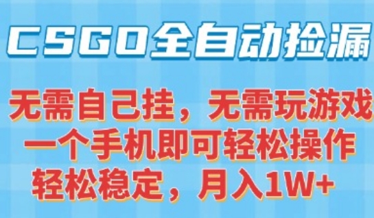 CSGO自动捡漏项目，最新独家玩法，一个手机可操作，新手小白轻松月入1W+，操作简单易上手【揭秘】-创业网 - 最新网络创业项目与实战营销教程平台 | cye.cc