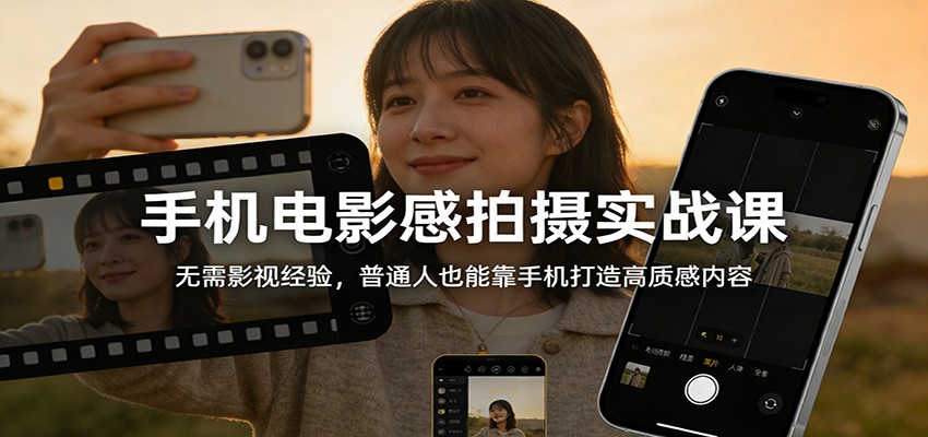 手机电影感拍摄实战课：无需影视经验，普通人也能靠手机打造高质感内容-创业网 - 最新网络创业项目与实战营销教程平台 | cye.cc